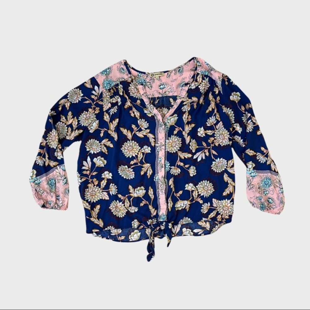 Floral 3/4 Blouson Sleeve Square Neck Knit by Democracy Size Large